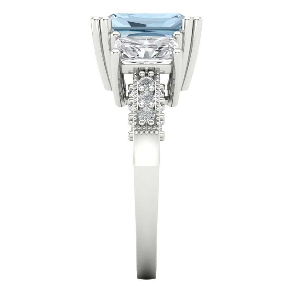 4.27 cttw Natural Aquamarine Three-Stone Engagement Ring - Solid Gold (Emerald Cut,9x7mm)