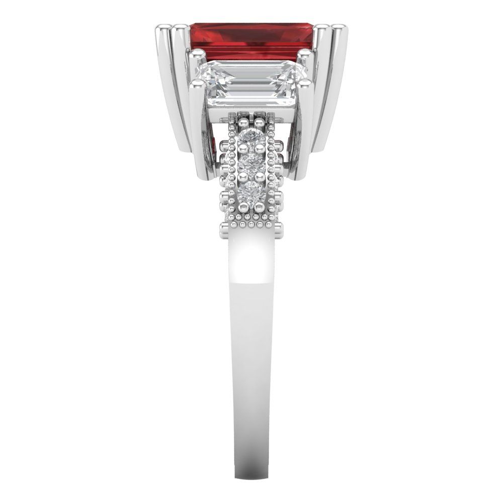4.27 cttw Natural Garnet Three-Stone Engagement Ring - Solid Gold (Emerald Cut,9x7mm)