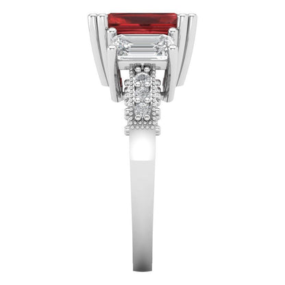 4.27 cttw Natural Garnet Three-Stone Engagement Ring - Solid Gold (Emerald Cut,9x7mm)