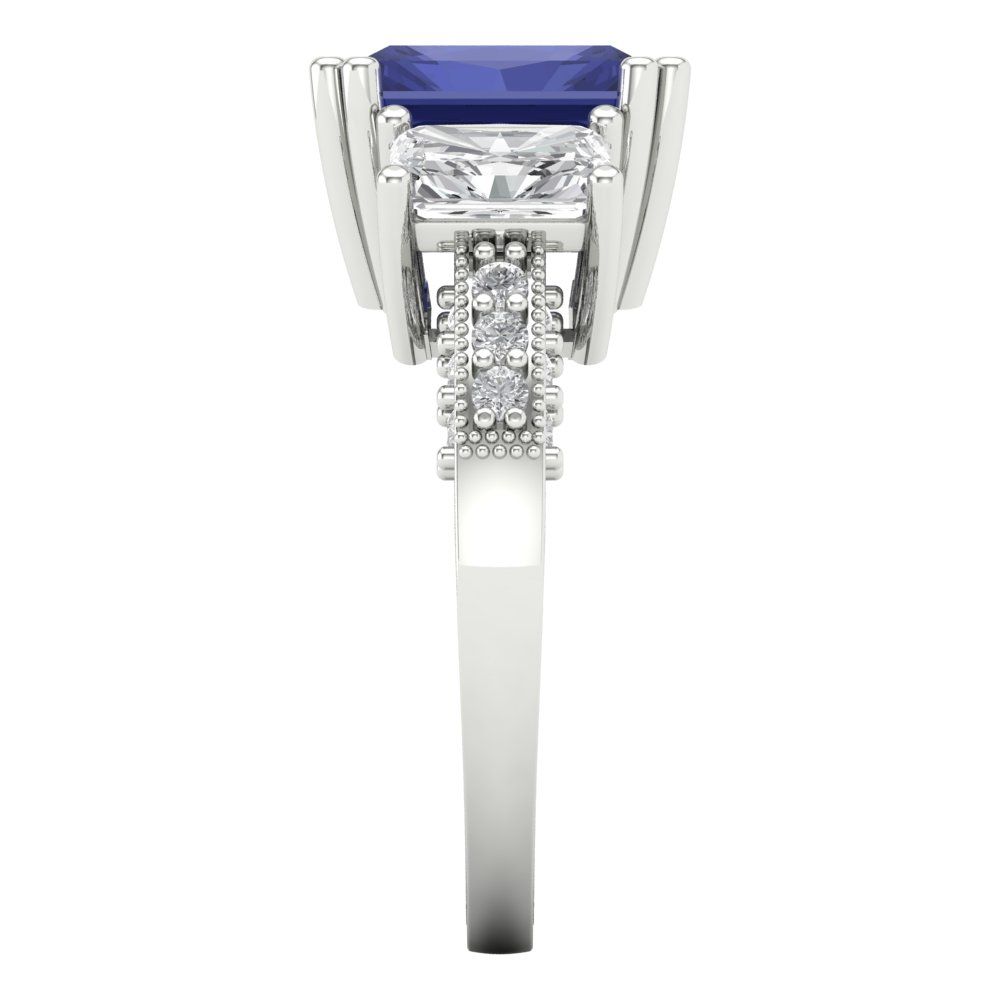 4.27 cttw Simulated Tanzanite Three-Stone Engagement Ring - Solid Gold (Emerald Cut,9x7mm)