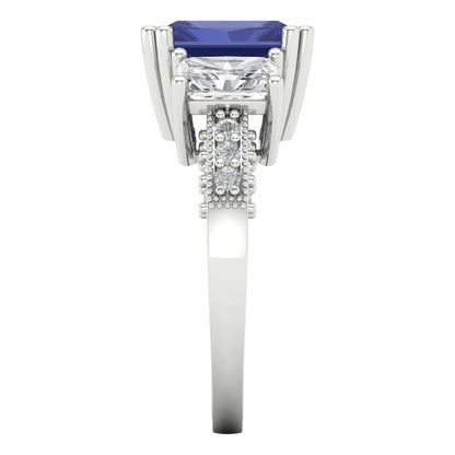 4.27 cttw Simulated Tanzanite Three-Stone Engagement Ring - Solid Gold (Emerald Cut,9x7mm)
