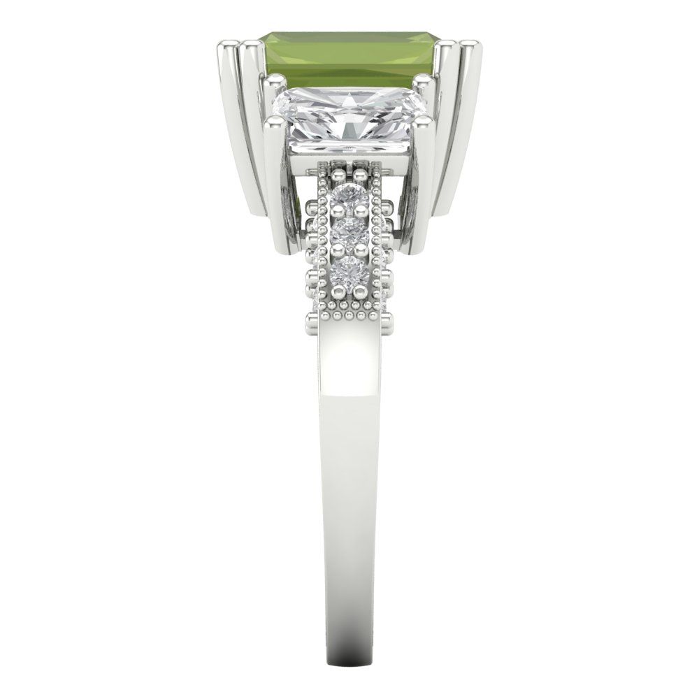 4.27 cttw Natural Peridot Three-Stone Engagement Ring - Solid Gold (Emerald Cut,9x7mm)