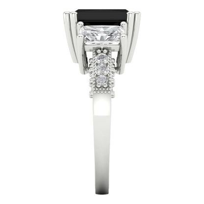 4.27 cttw Natural Onyx Three-Stone Engagement Ring - Solid Gold (Emerald Cut,9x7mm)
