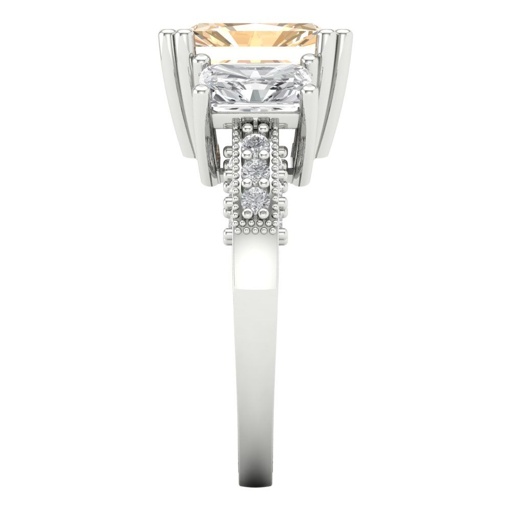 4.27 cttw Natural Morganite Three-Stone Engagement Ring - Solid Gold (Emerald Cut,9x7mm)