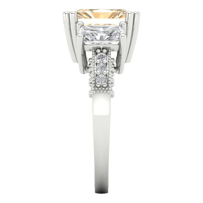 4.27 cttw Natural Morganite Three-Stone Engagement Ring - Solid Gold (Emerald Cut,9x7mm)