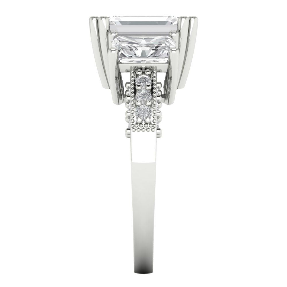 4.27 cttw White Sapphire Three-Stone Engagement Ring - Solid Gold (Emerald Cut,9x7mm)