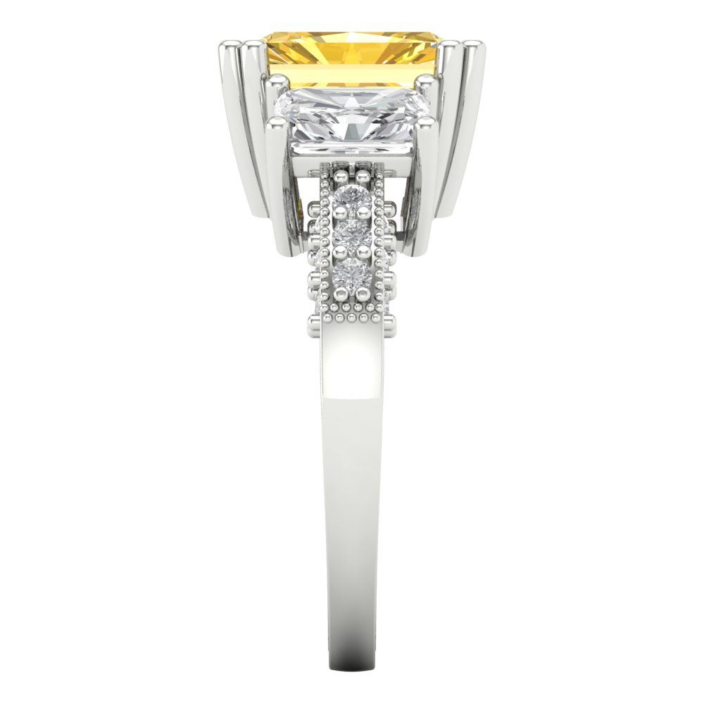 4.27 cttw Natural Citrine Three-Stone Engagement Ring - Solid Gold (Emerald Cut,9x7mm)