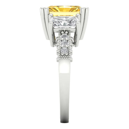 4.27 cttw Natural Citrine Three-Stone Engagement Ring - Solid Gold (Emerald Cut,9x7mm)