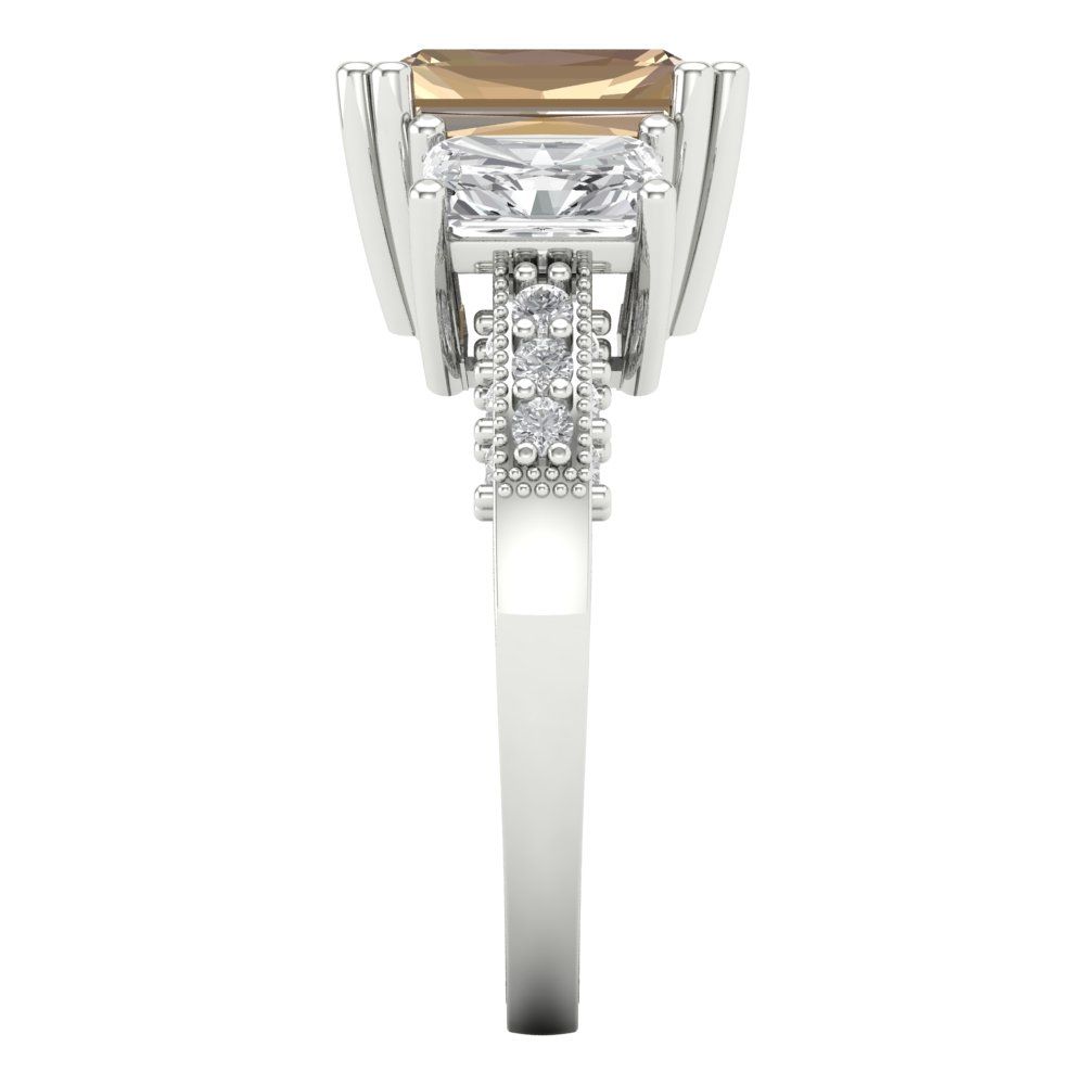 4.27 cttw Yellow Moissanite Three-Stone Engagement Ring - Solid Gold (Emerald Cut,9x7mm)