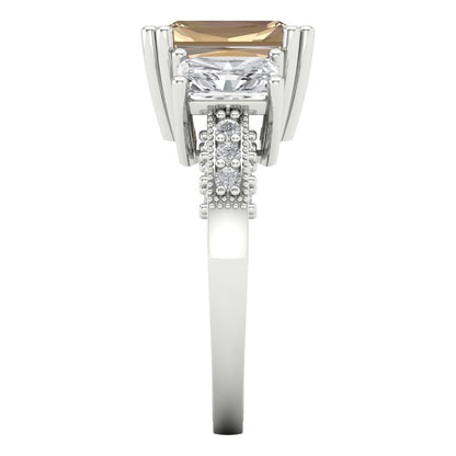 4.27 cttw Yellow Moissanite Three-Stone Engagement Ring - Solid Gold (Emerald Cut,9x7mm)