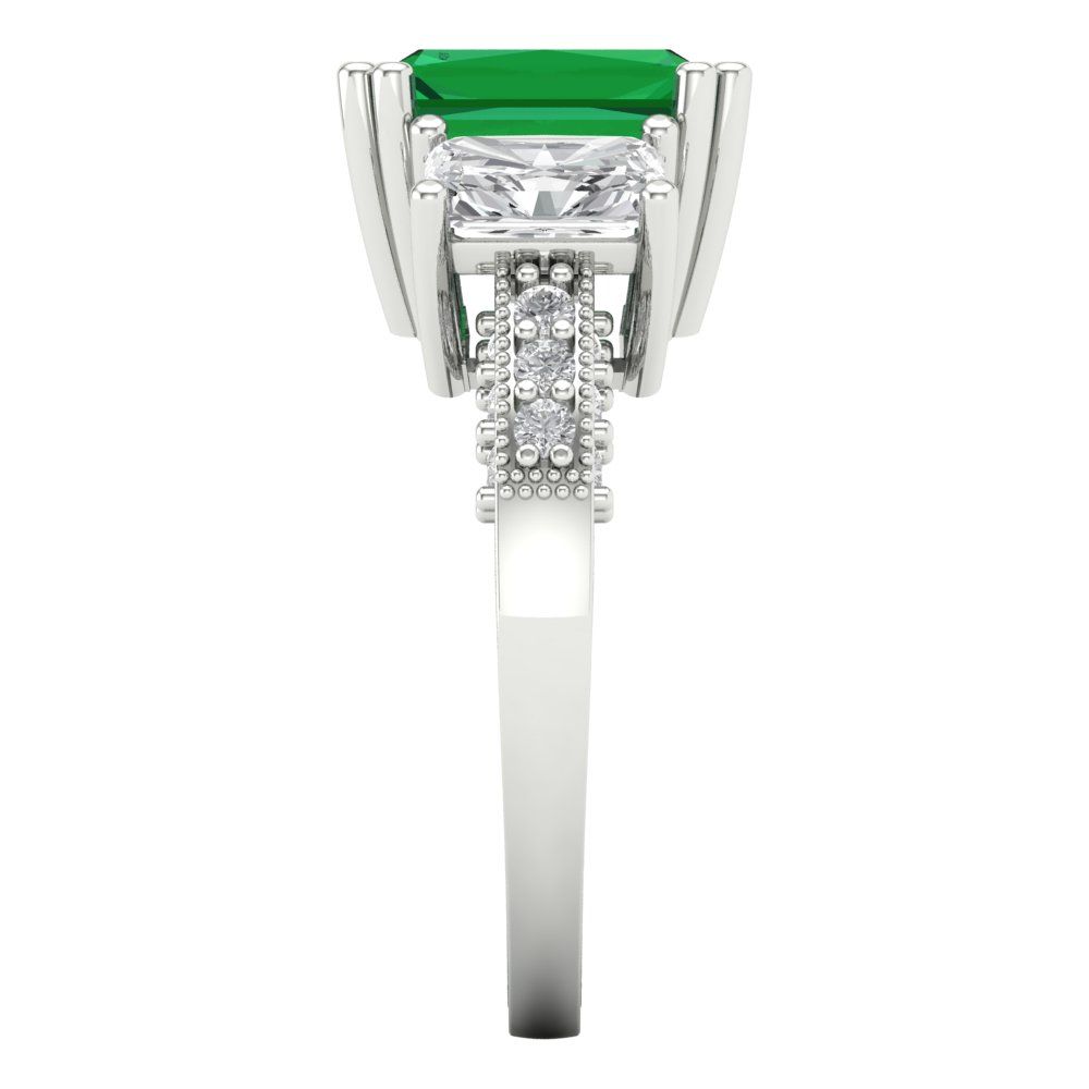 4.27 cttw Simulated Emerald Three-Stone Engagement Ring - Solid Gold (Emerald Cut,9x7mm)
