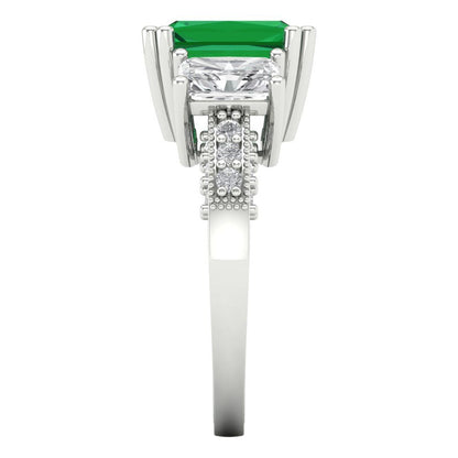 4.27 cttw Simulated Emerald Three-Stone Engagement Ring - Solid Gold (Emerald Cut,9x7mm)