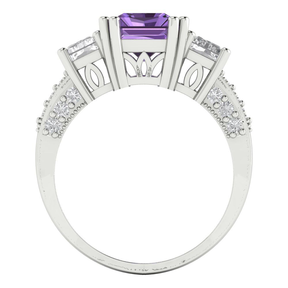 4.27 cttw Simulated Alexandrite Three-Stone Engagement Ring - Solid Gold (Emerald Cut,9x7mm)