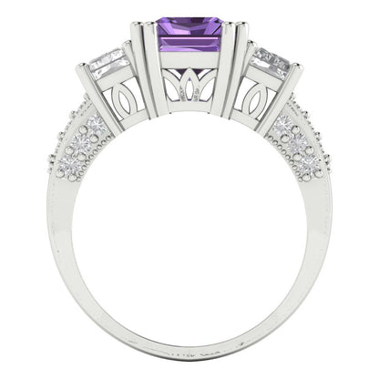 4.27 cttw Simulated Alexandrite Three-Stone Engagement Ring - Solid Gold (Emerald Cut,9x7mm)