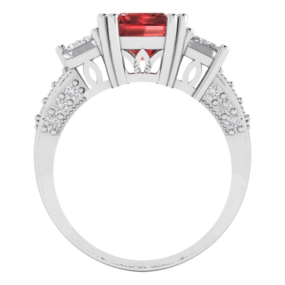 4.27 cttw Natural Garnet Three-Stone Engagement Ring - Solid Gold (Emerald Cut,9x7mm)