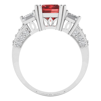 4.27 cttw Natural Garnet Three-Stone Engagement Ring - Solid Gold (Emerald Cut,9x7mm)