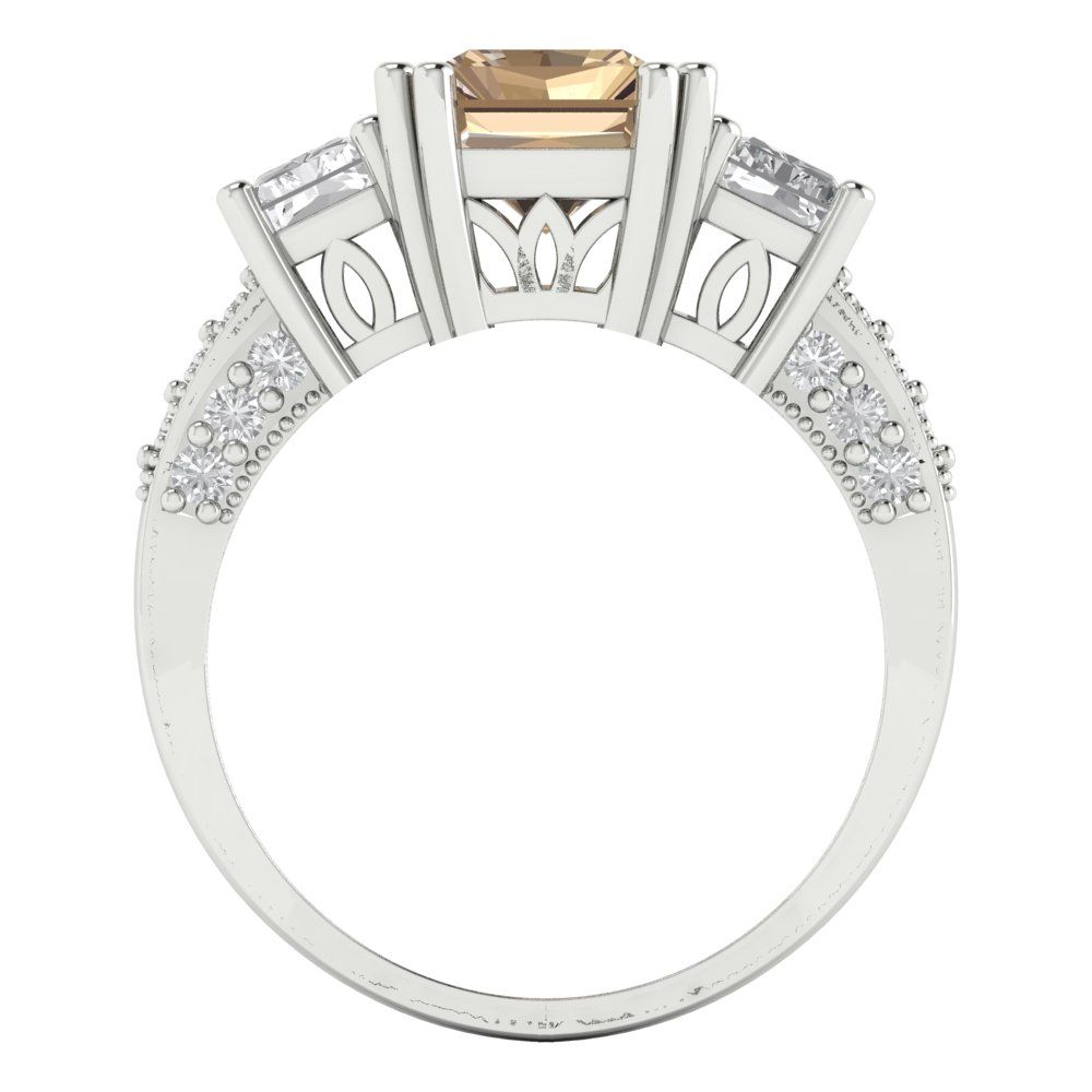 4.27 cttw Yellow Moissanite Three-Stone Engagement Ring - Solid Gold (Emerald Cut,9x7mm)