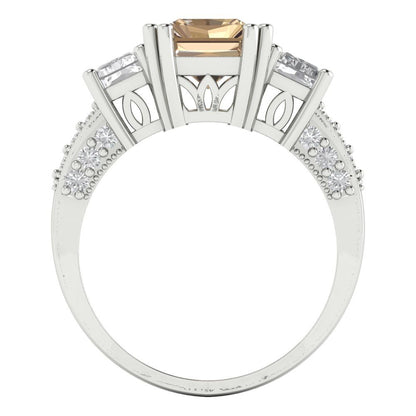 4.27 cttw Yellow Moissanite Three-Stone Engagement Ring - Solid Gold (Emerald Cut,9x7mm)