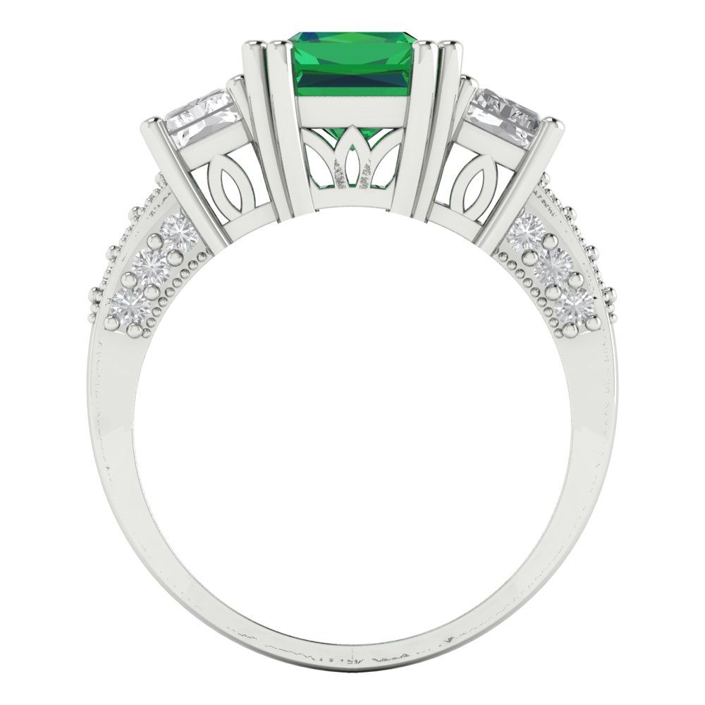 4.27 cttw Simulated Emerald Three-Stone Engagement Ring - Solid Gold (Emerald Cut,9x7mm)