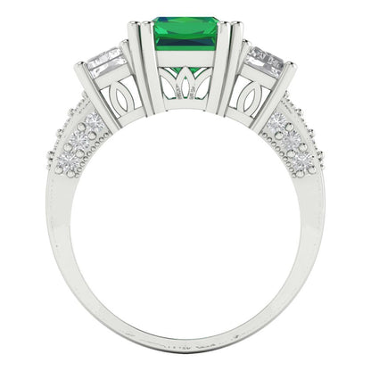 4.27 cttw Simulated Emerald Three-Stone Engagement Ring - Solid Gold (Emerald Cut,9x7mm)