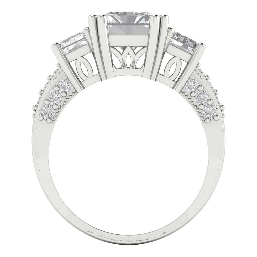 4.27 cttw Zirconia Simulated Diamond Three-Stone Engagement Ring - Solid Gold (VVS1, Emerald Cut,9x7mm)
