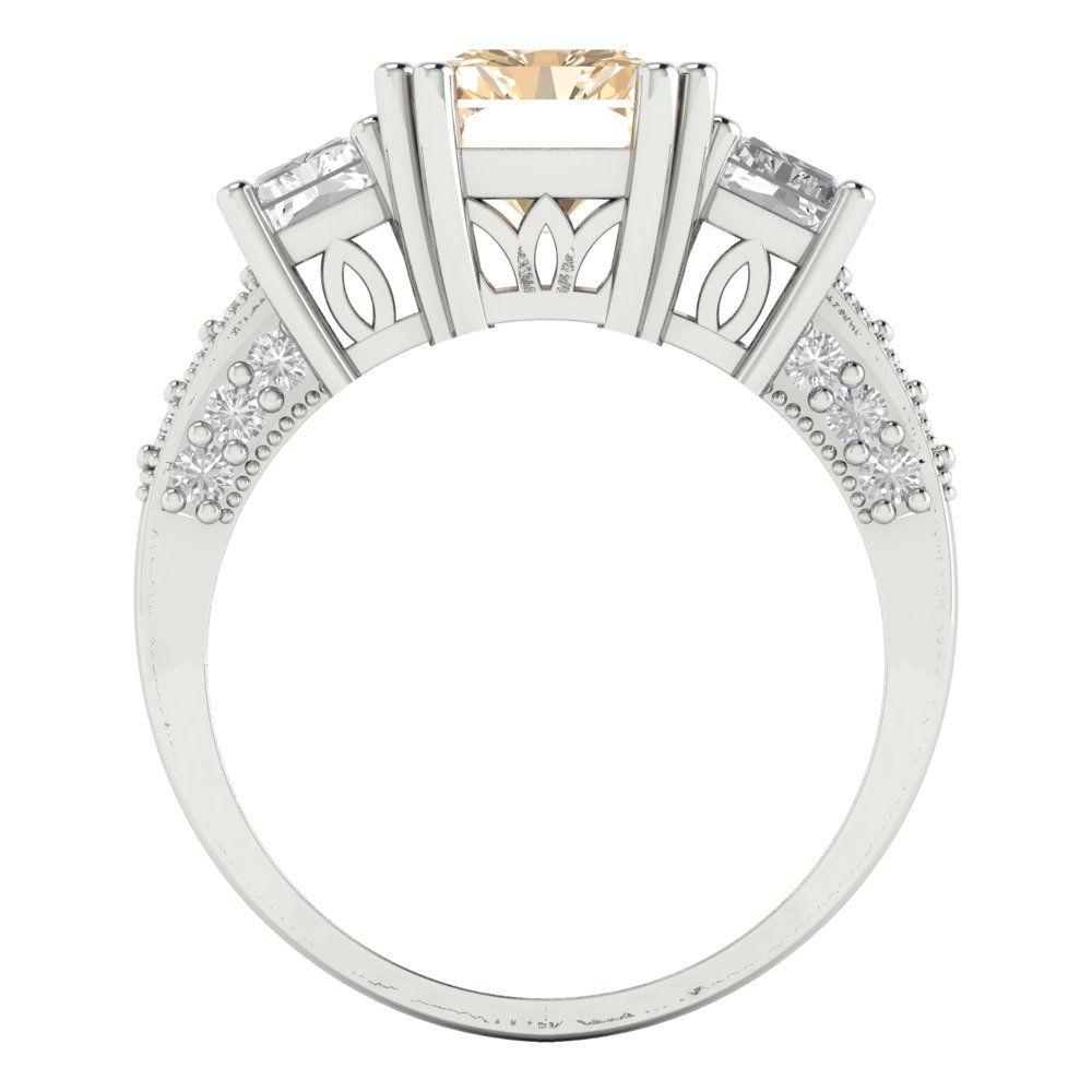 4.27 cttw Natural Morganite Three-Stone Engagement Ring - Solid Gold (Emerald Cut,9x7mm)