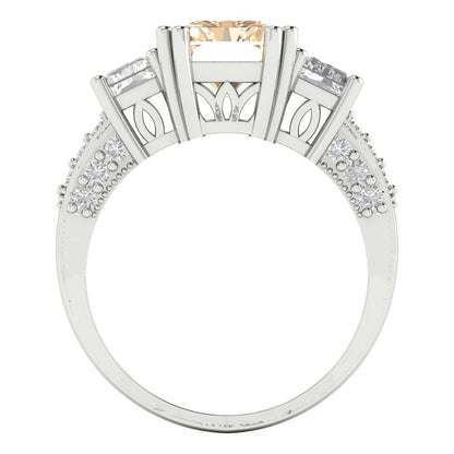 4.27 cttw Natural Morganite Three-Stone Engagement Ring - Solid Gold (Emerald Cut,9x7mm)