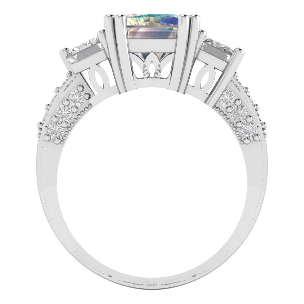 4.27 cttw Blue Moissanite Three-Stone Engagement Ring - Solid Gold (Emerald Cut,9x7mm)