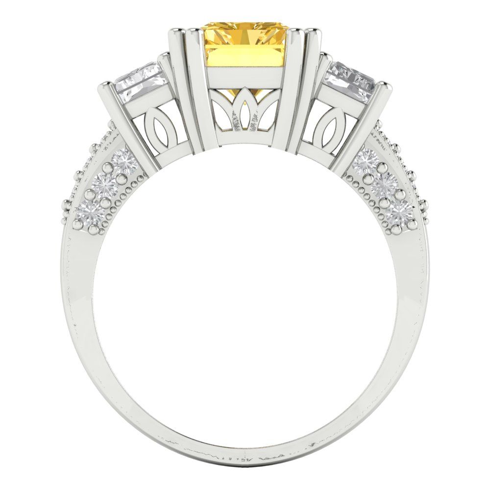 4.27 cttw Zirconia Simulated Yellow Diamond Three-Stone Engagement Ring - Solid Gold (VVS1, Emerald Cut,9x7mm)