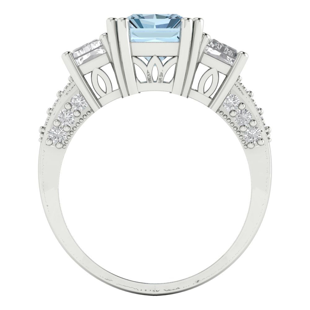 4.27 cttw Natural Aquamarine Three-Stone Engagement Ring - Solid Gold (Emerald Cut,9x7mm)