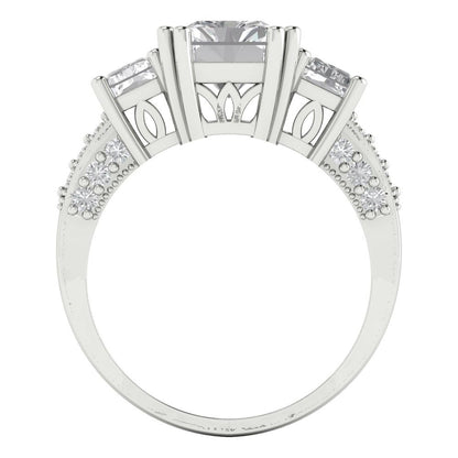 4.27 cttw White Sapphire Three-Stone Engagement Ring - Solid Gold (Emerald Cut,9x7mm)