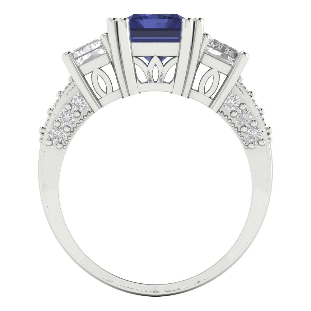 4.27 cttw Simulated Tanzanite Three-Stone Engagement Ring - Solid Gold (Emerald Cut,9x7mm)