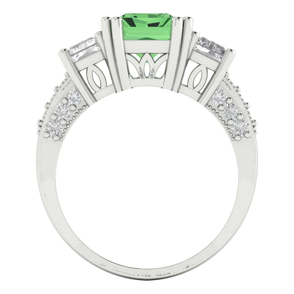 4.27 cttw Zirconia Simulated Green Diamond Three-Stone Engagement Ring - Solid Gold (VVS1, Emerald Cut,9x7mm)