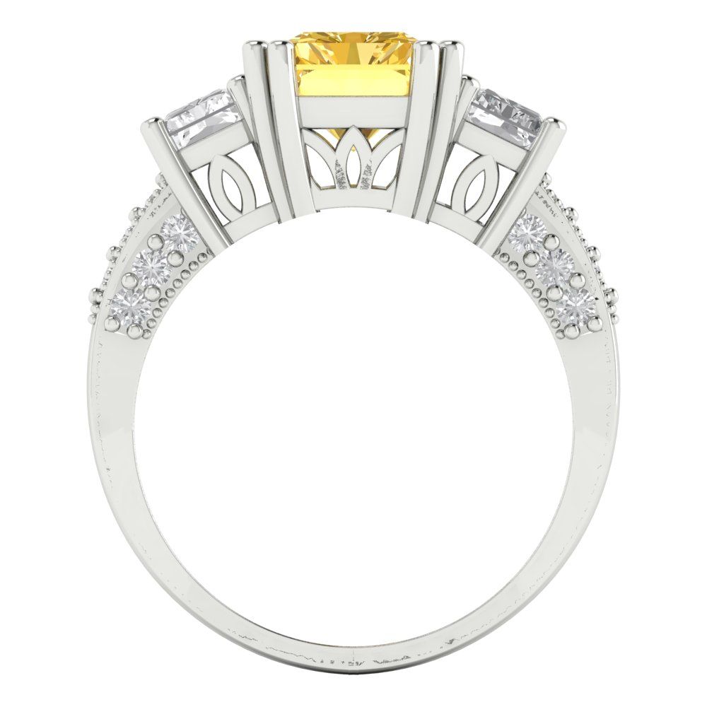 4.27 cttw Natural Citrine Three-Stone Engagement Ring - Solid Gold (Emerald Cut,9x7mm)