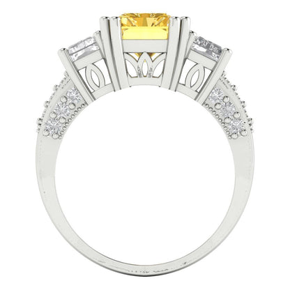 4.27 cttw Natural Citrine Three-Stone Engagement Ring - Solid Gold (Emerald Cut,9x7mm)