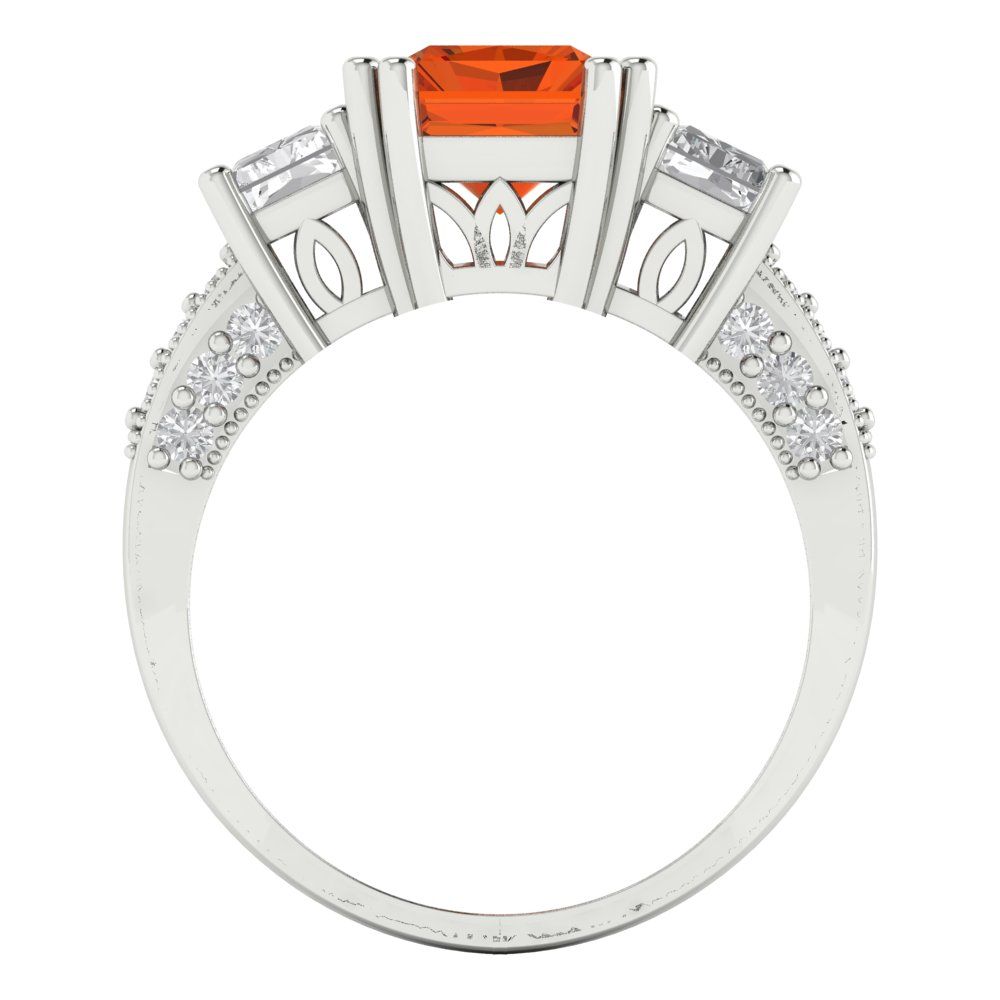 4.27 cttw Zirconia Simulated Red Diamond Three-Stone Engagement Ring - Solid Gold (VVS1, Emerald Cut,9x7mm)
