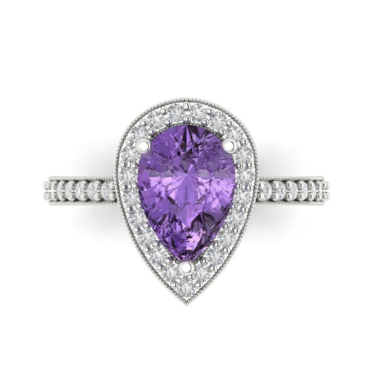 2.36 cttw Simulated Alexandrite Hidden Halo Engagement Ring - Solid White Gold (VVS1, Pear Cut,10x7mm)