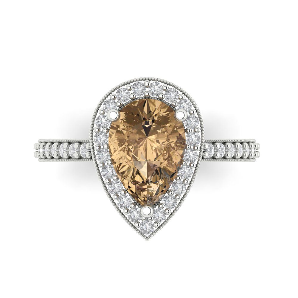 2.36 cttw Zirconia Simulated Champagne Diamond Hidden Halo Engagement Ring - Solid Gold (VVS1, Pear Cut,10x7mm)