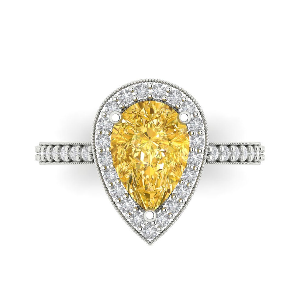 2.36 cttw Natural Citrine Hidden Halo Engagement Ring - Solid Gold (Pear Cut,10x7mm)