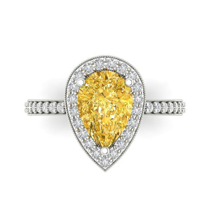 2.36 cttw Natural Citrine Hidden Halo Engagement Ring - Solid Gold (Pear Cut,10x7mm)