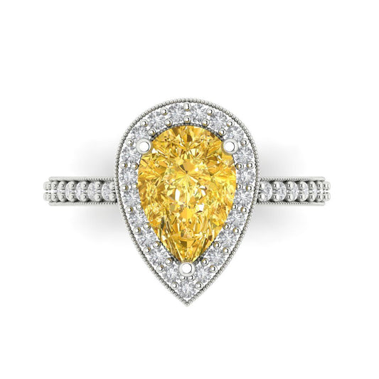2.36 cttw Natural Citrine Hidden Halo Engagement Ring - Solid White Gold (VVS1, Pear Cut,10x7mm)