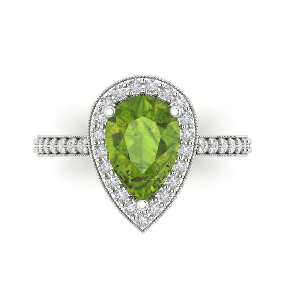 2.36 cttw Natural Peridot Hidden Halo Engagement Ring - Solid Gold (Pear Cut,10x7mm)