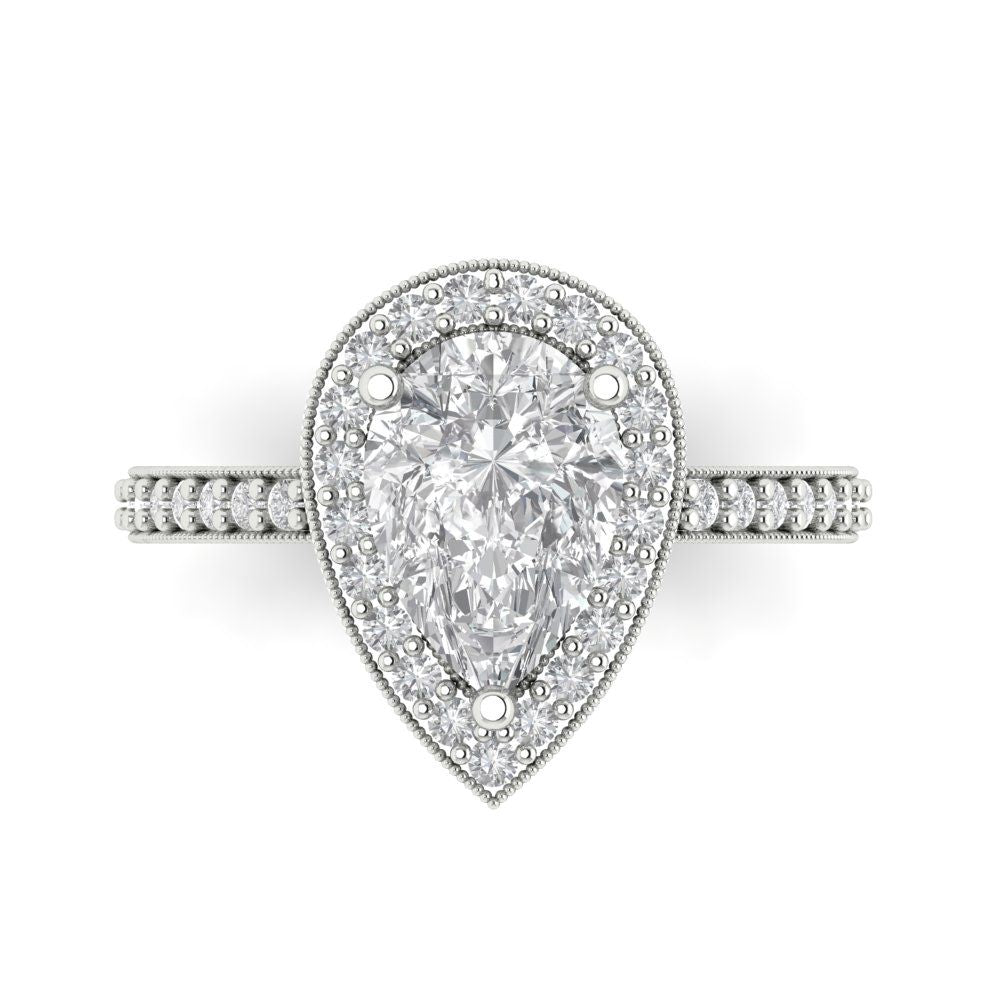2.36 cttw Zirconia Simulated Diamond Hidden Halo Engagement Ring - Solid Gold (VVS1, Pear Cut,10x7mm)