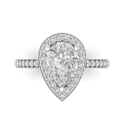 2.36 cttw Zirconia Simulated Diamond Hidden Halo Engagement Ring - Solid Gold (VVS1, Pear Cut,10x7mm)