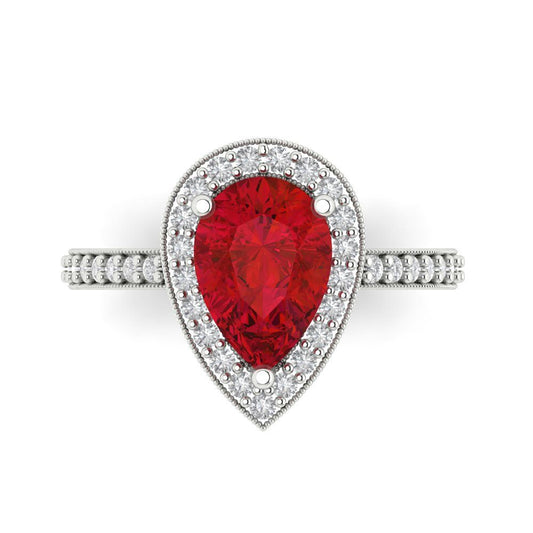 2.36 cttw Simulated Pink Tourmaline Hidden Halo Engagement Ring - Solid White Gold (VVS1, Pear Cut,10x7mm)