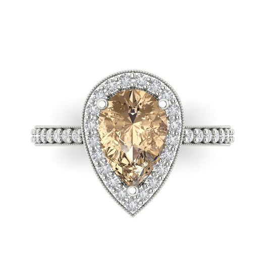 2.36 cttw Yellow Moissanite Hidden Halo Engagement Ring - Solid White Gold (VVS1, Pear Cut,10x7mm)
