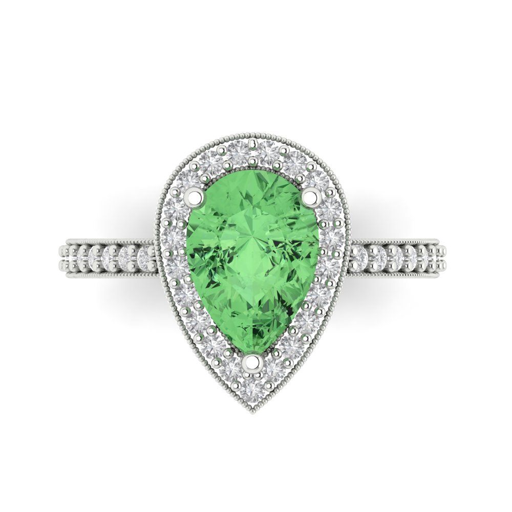 2.36 cttw Zirconia Simulated Green Diamond Hidden Halo Engagement Ring - Solid Gold (VVS1, Pear Cut,10x7mm)