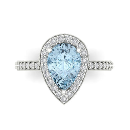 2.36 cttw Natural Swiss Blue Topaz Hidden Halo Engagement Ring - Solid Gold (Pear Cut,10x7mm)
