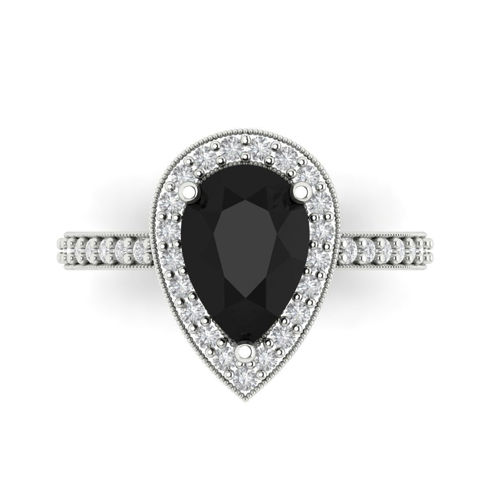 2.36 cttw Natural Onyx Hidden Halo Engagement Ring - Solid Gold (Pear Cut,10x7mm)