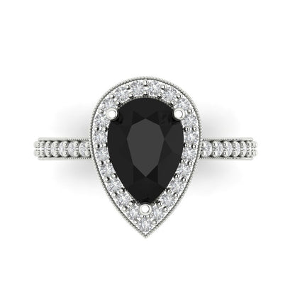 2.36 cttw Natural Onyx Hidden Halo Engagement Ring - Solid Gold (Pear Cut,10x7mm)